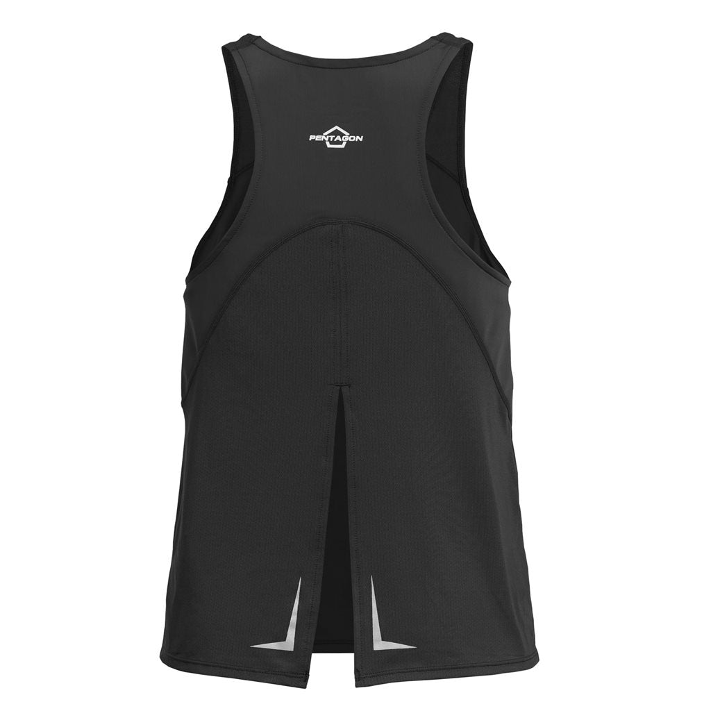 Top deportivo ARIA negro para mujer, tejido ligero y transpirable con abertura trasera para ventilación