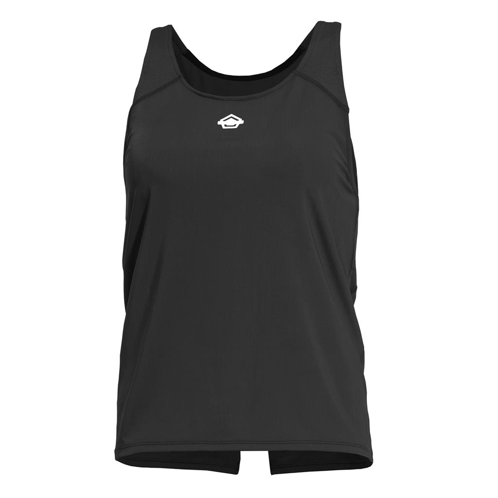 Top deportivo ARIA negro para mujer, tejido ligero y transpirable con abertura trasera para ventilación