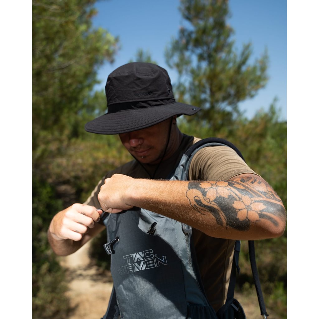 Sombrero Roo Safari negro, sombrero safari ligero hecho de material mixto resistente