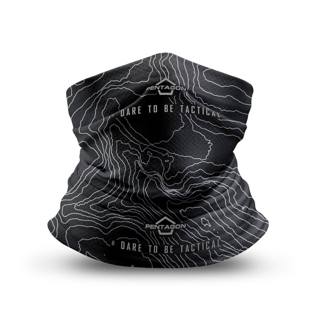Braga de cuello SKIRON Topographic negra, anatómica, diseño PENTAGON TACTICAL
