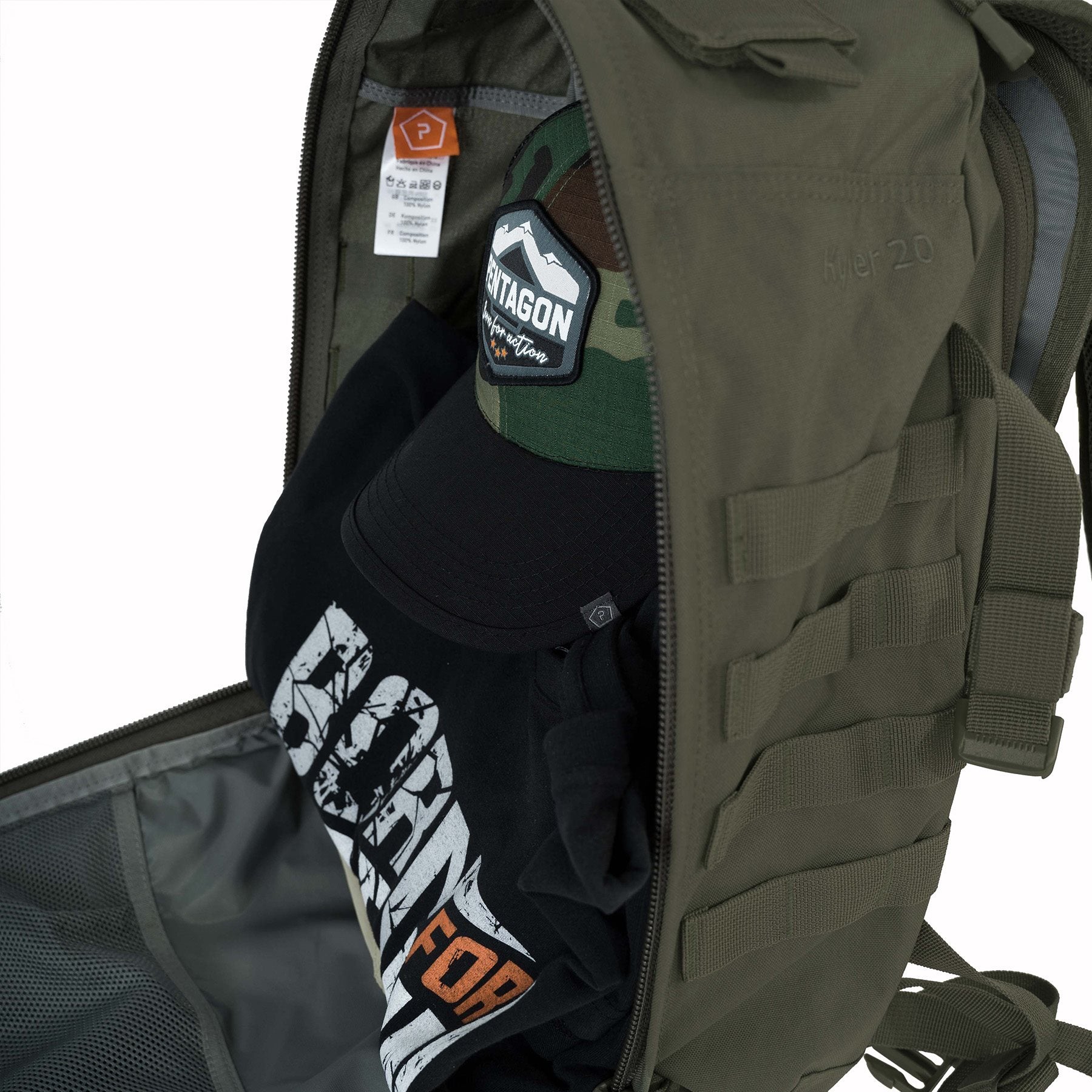 Mochila KYLER 36 L negra PENTAGON TACTICAL en nylon 500D, 2 compartimentos, compatible MOLLE/PALS