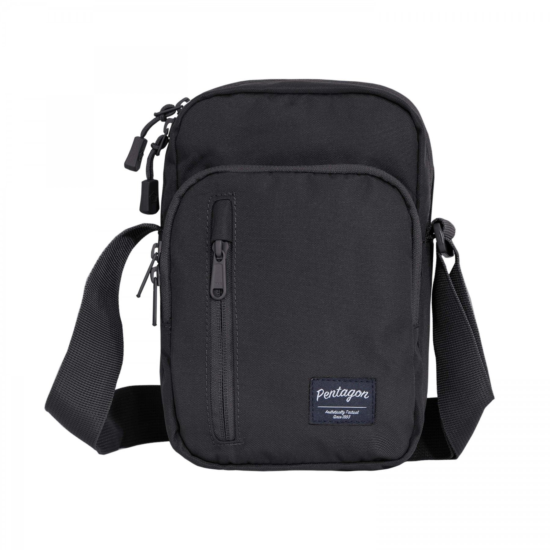 Bandolera KLEOS negra en poliester 600D con cuatro compartimentos