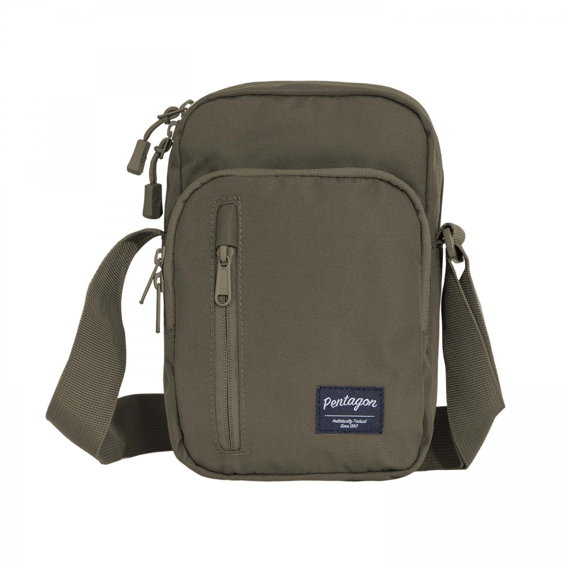 Bolsa bandolera KLEOS negra de poliéster 600D con cuatro compartimentos