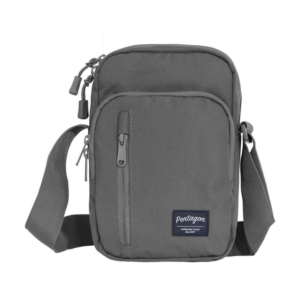 Bolsa bandolera KLEOS negra de poliéster 600D con cuatro compartimentos