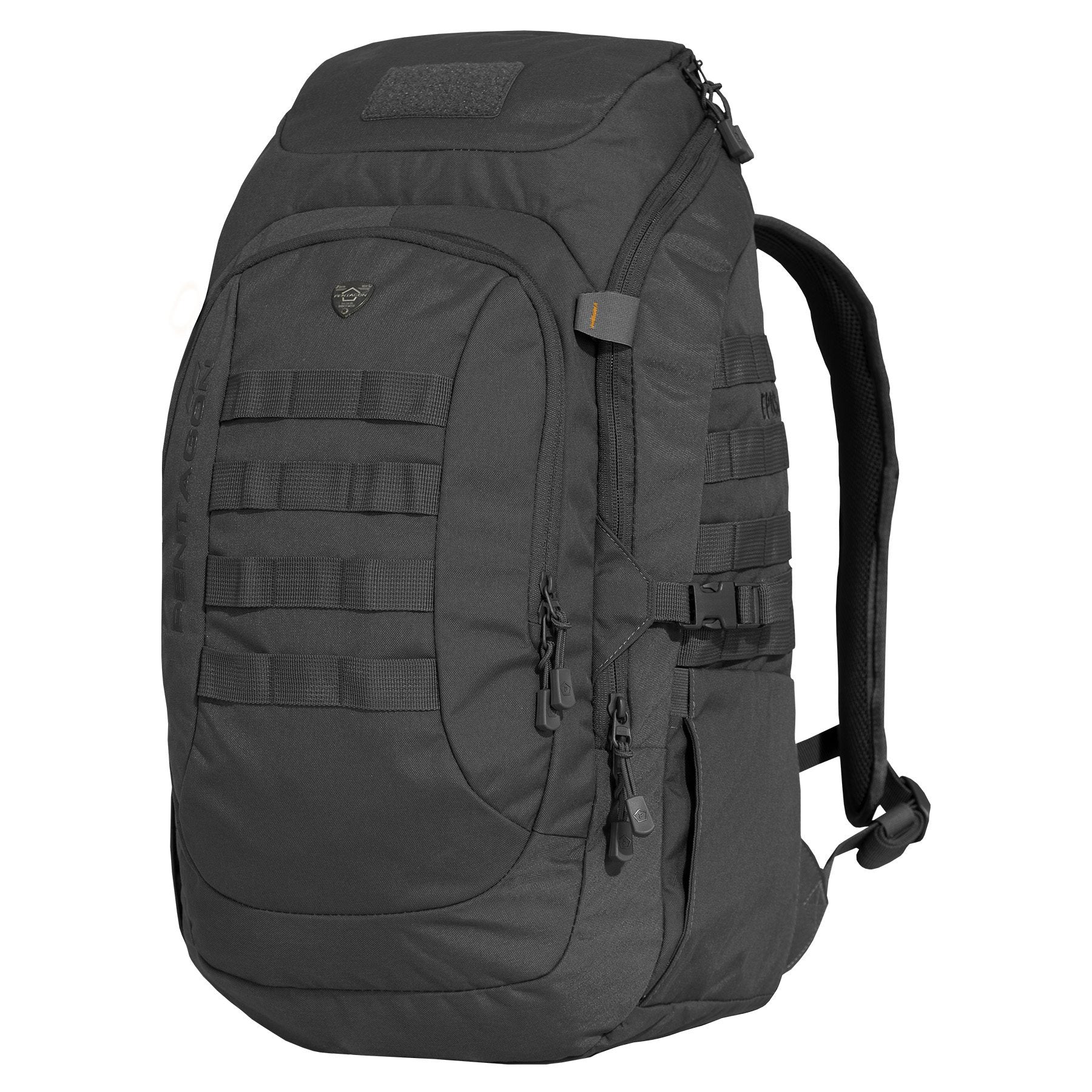 Mochila EPOS 40 L negra de Pentagon Tactical con bolsillo frontal y adaptaciones para bolsa de hidratación