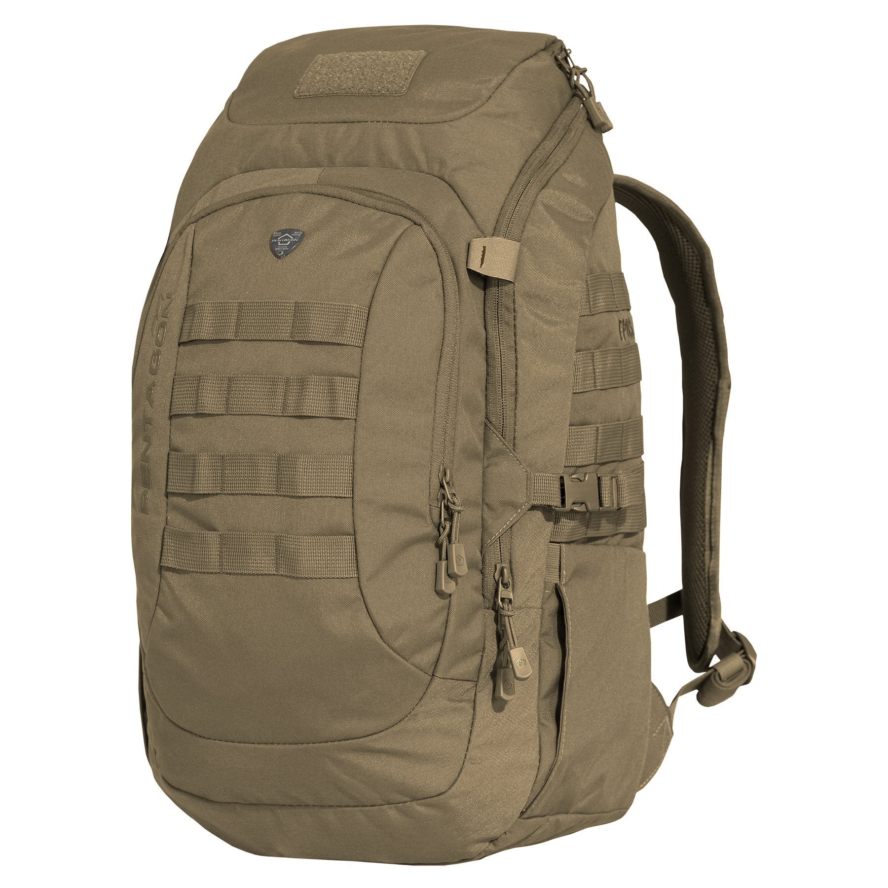 Mochila EPOS 40 L negra de Pentagon Tactical con bolsillo frontal y adaptaciones para bolsa de hidratación