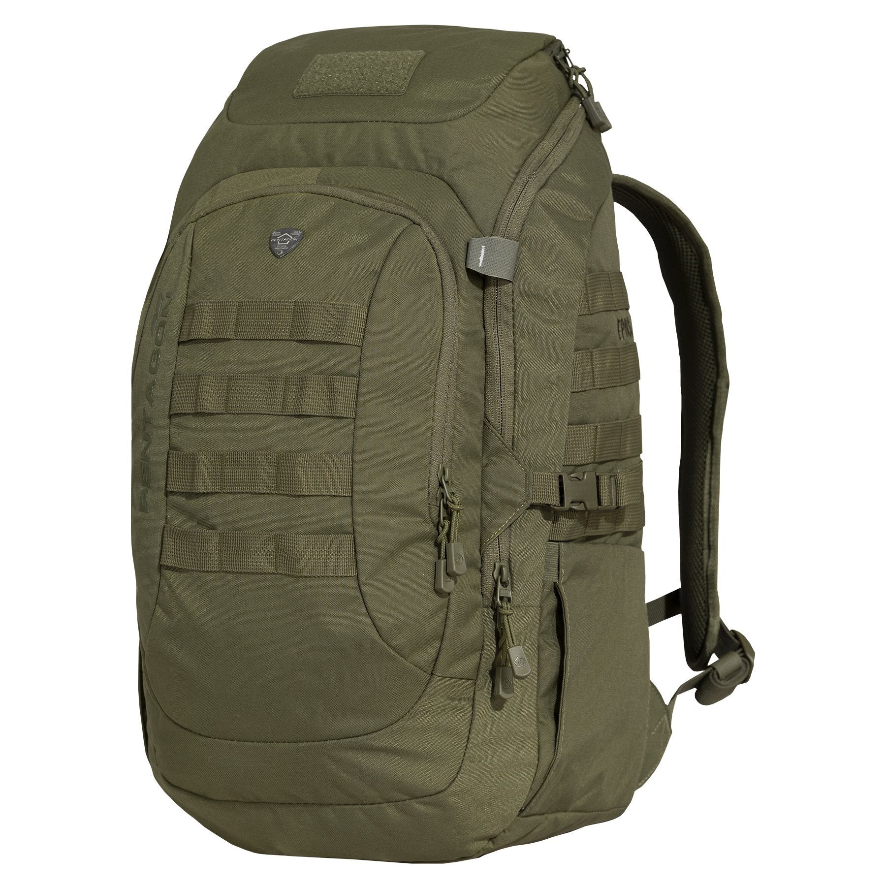 Mochila EPOS 40 L negra de Pentagon Tactical con bolsillo frontal y adaptaciones para bolsa de hidratación