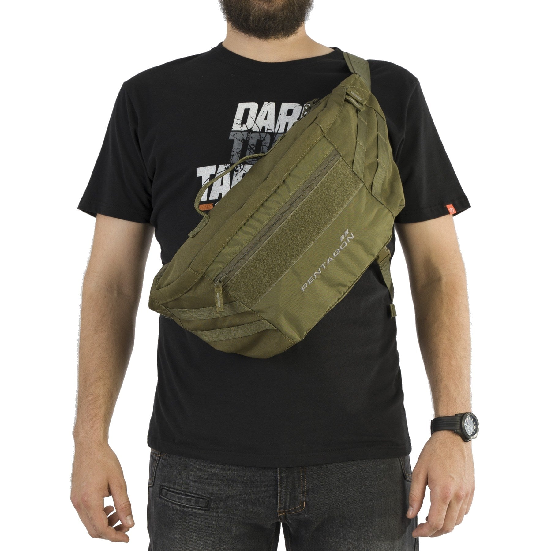 Bolsa de hombro TELAMON negra PENTAGON con MOLLE y cuatro bolsillos