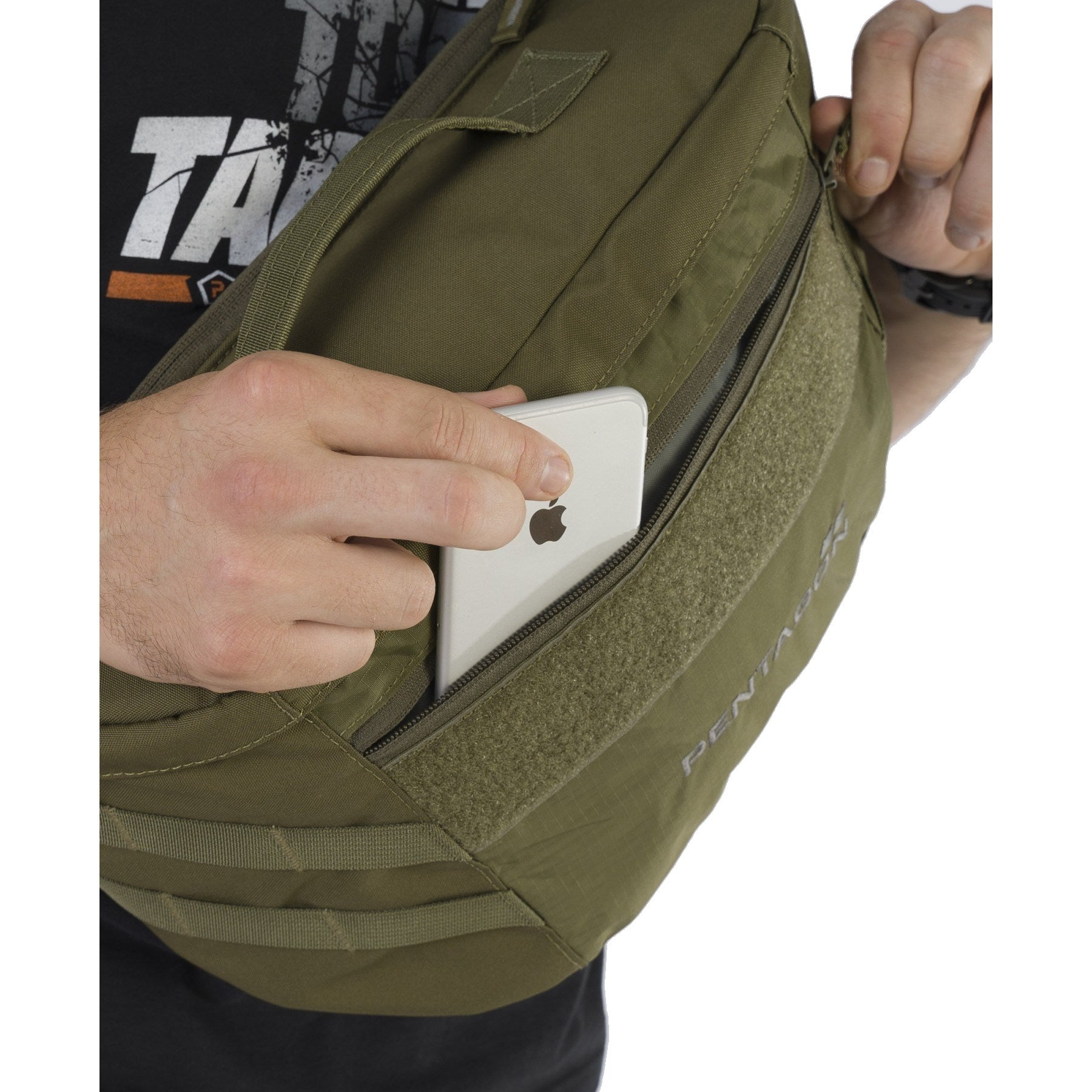 Bolsa de hombro TELAMON negra PENTAGON con MOLLE y cuatro bolsillos