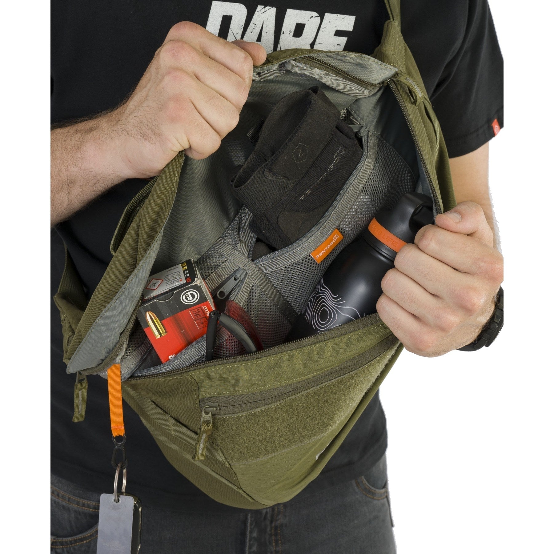 Bolsa de hombro TELAMON negra PENTAGON con MOLLE y cuatro bolsillos