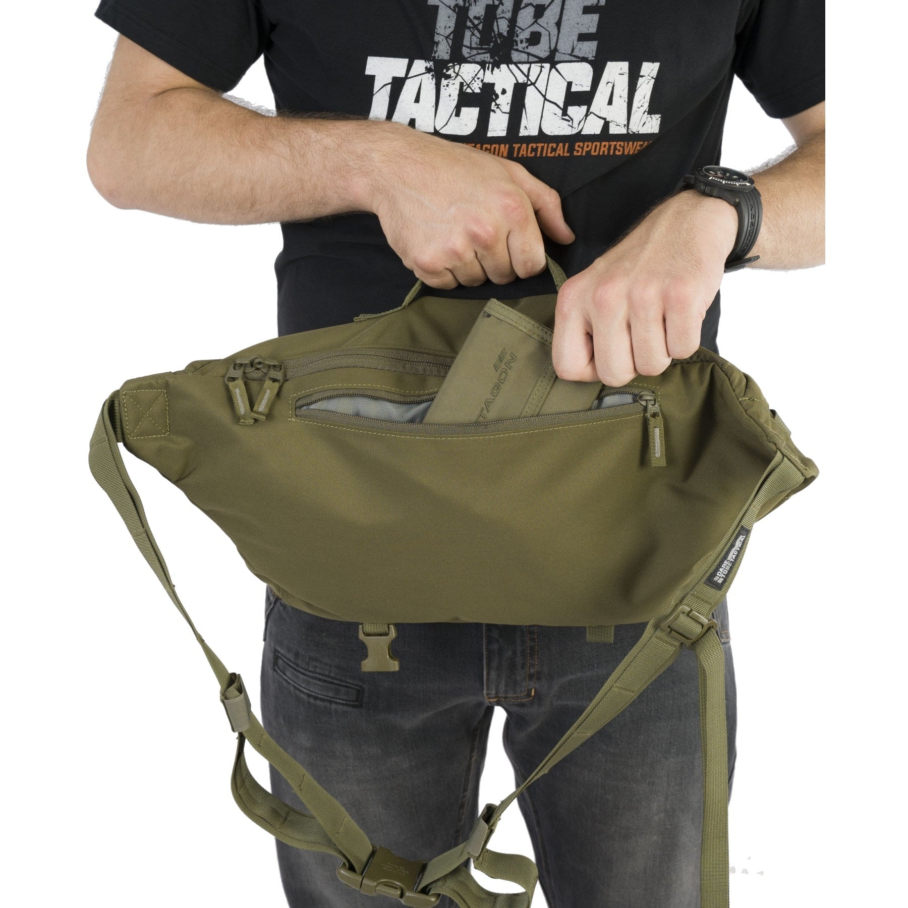 Bolsa de hombro TELAMON negra PENTAGON con MOLLE y cuatro bolsillos