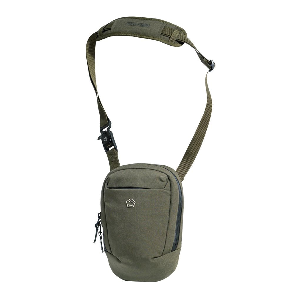 Bolso bandolera CONSUL Vertical Sling negro, compacto y acolchado para equipos sensibles