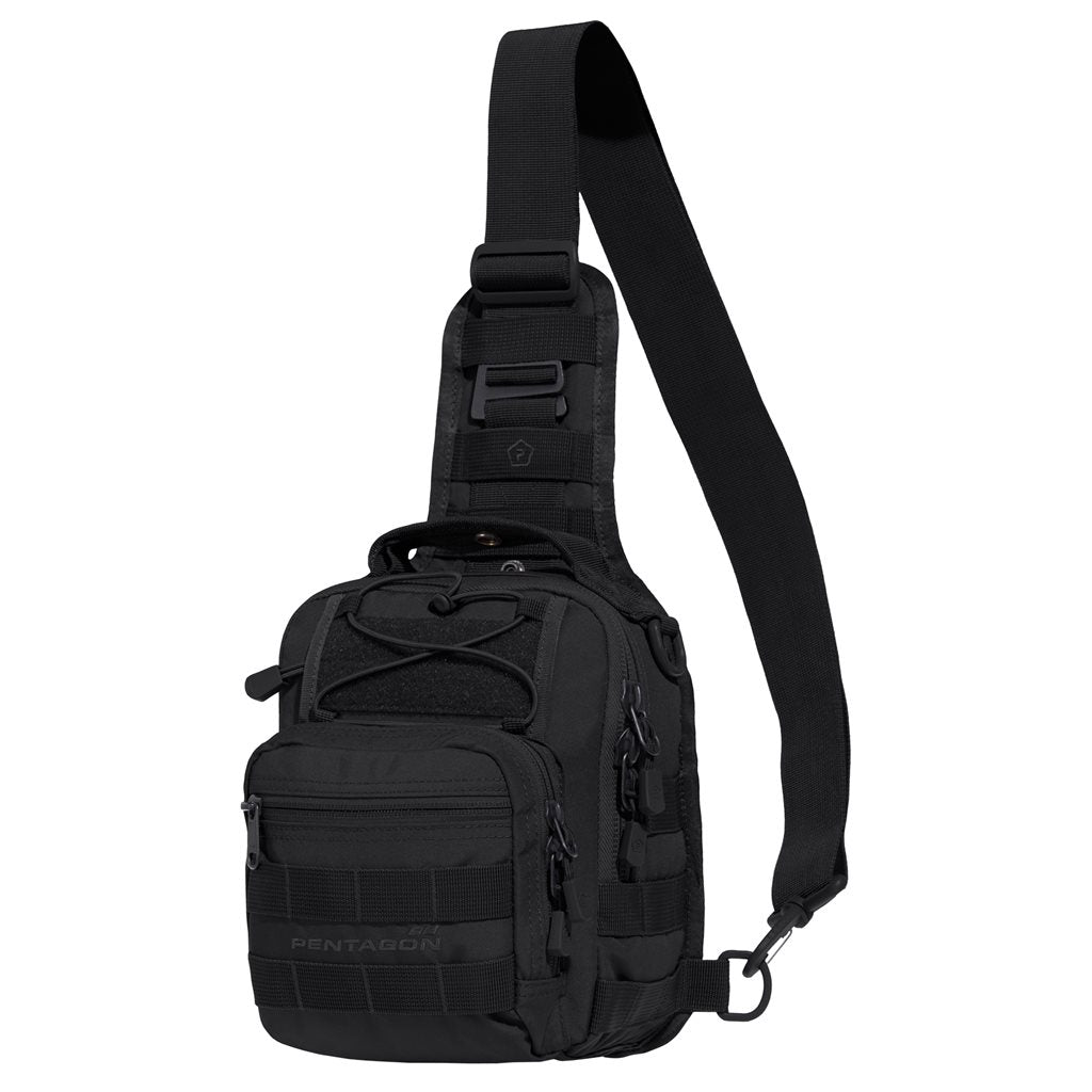 Bolsa pechera táctica UCB 2.0 negra en poliéster 600D con MOLLE/PALS y velcro para parches