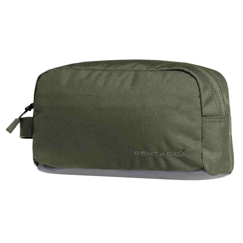 Neceser RAW TRAVEL negro de PENTAGON TACTICAL, bolsa de aseo en poliéster 600D con cierre YKK y bolsillos de malla