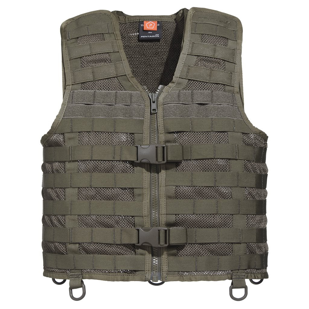 Imagen del chaleco táctico THORAX 2.0 negro mostrando el panel frontal y el sistema MOLLE/PALS