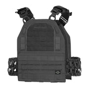 Portaplacas ASPIS negro en Cordura, vista frontal del chaleco con anclajes PALS/MOLLE