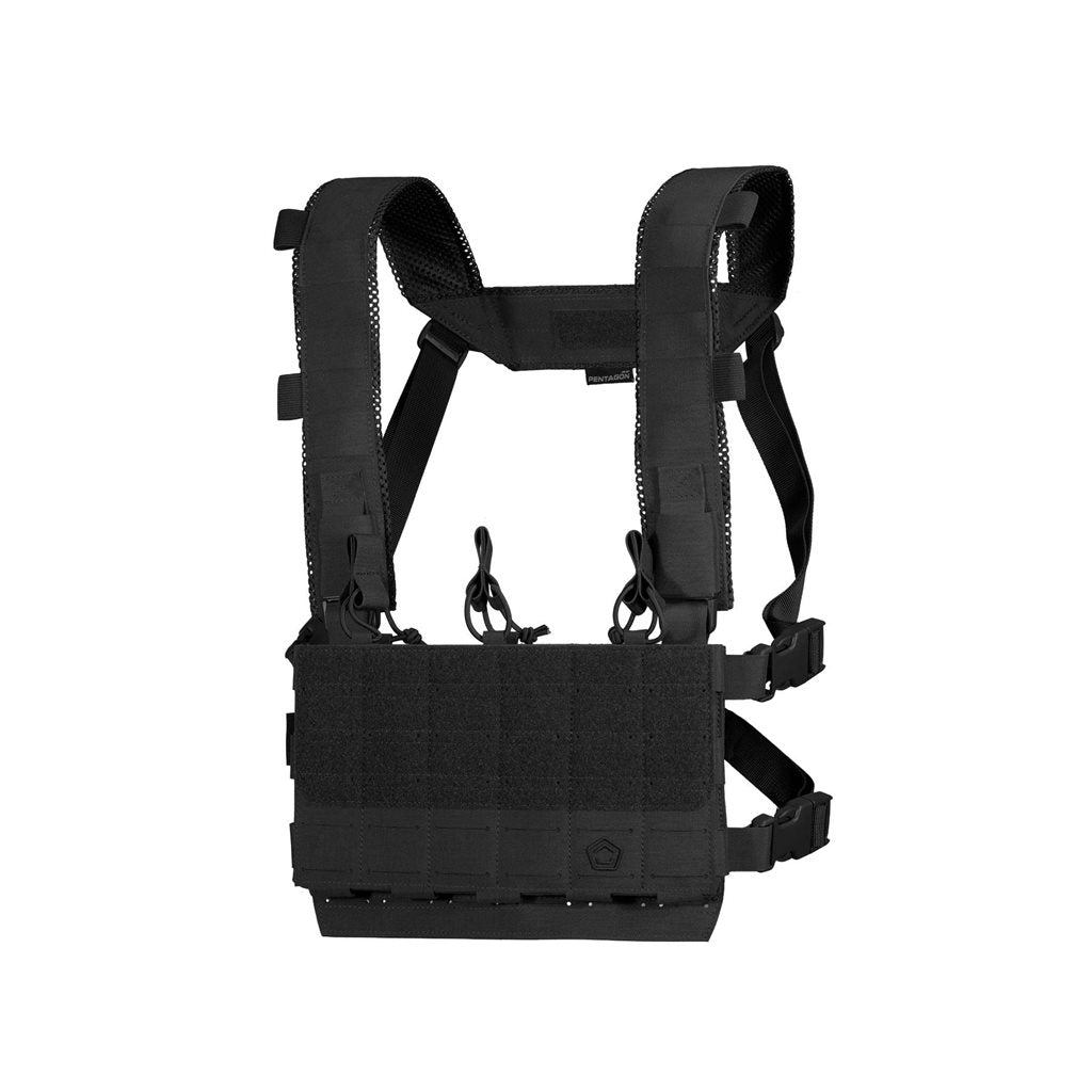 Chaleco AMINA Micro Chest Rig negro en Cordura 500D con anclajes MOLLE
