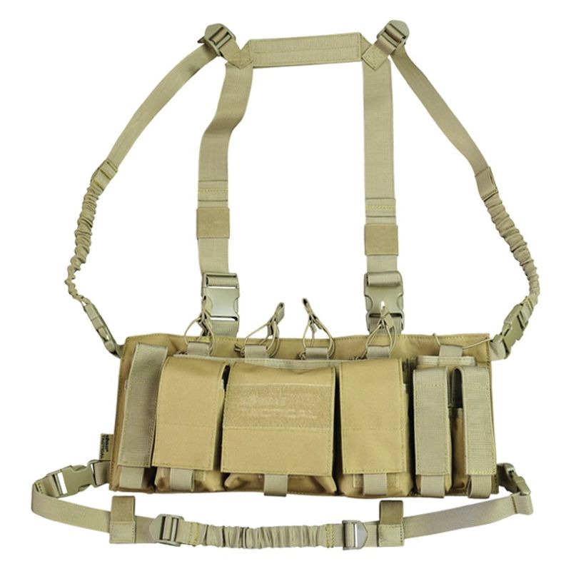 Chaleco táctico Trojan Chest Rig Coyote en color coyote con portacargadores y correas ajustables