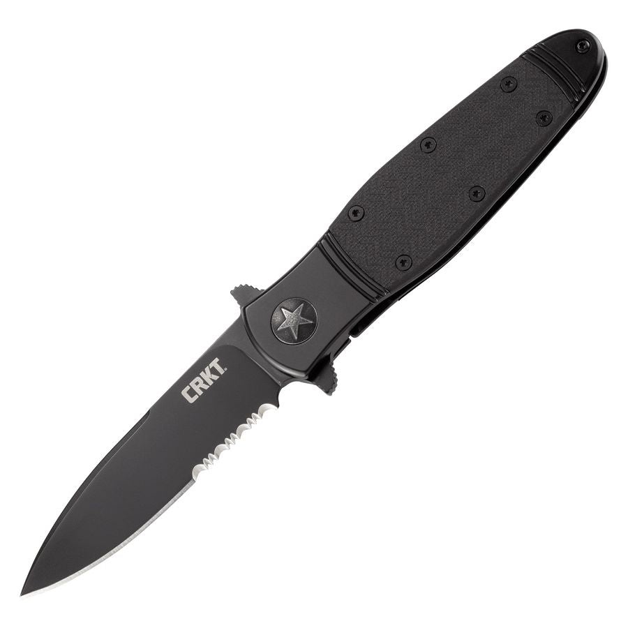 Navaja plegable BOMBASTIC hoja combinada negra 84 mm acero 8Cr13MoV clip de cinturon 201 mm