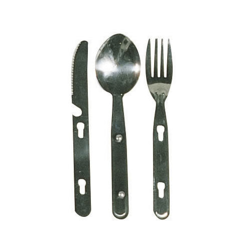 Set de cubiertos (cuchara, cuchillo y tenedor) que se pueden unir para ahorrar espacio