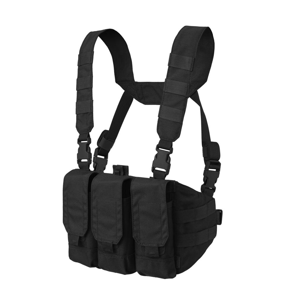 Chaleco chest rig CHICOM Cordura negro con tres bolsas para cargadores AR/AK