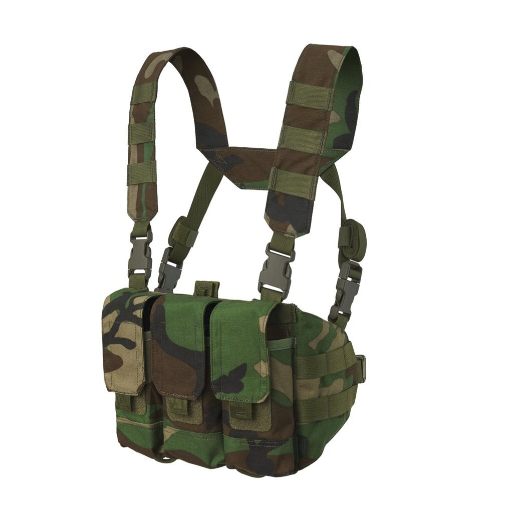 Chaleco chest rig CHICOM Cordura negro con tres bolsas para cargadores AR/AK