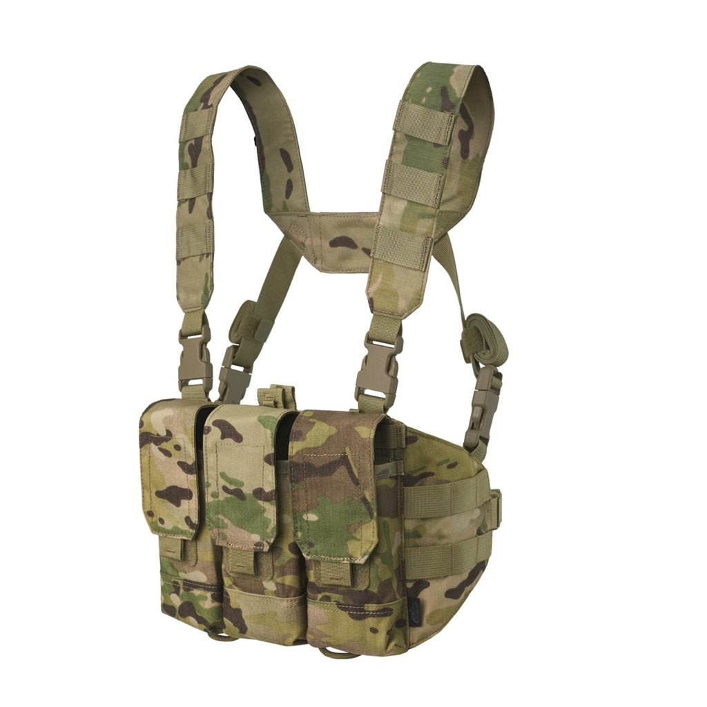Chaleco chest rig CHICOM Cordura negro con tres bolsas para cargadores AR/AK
