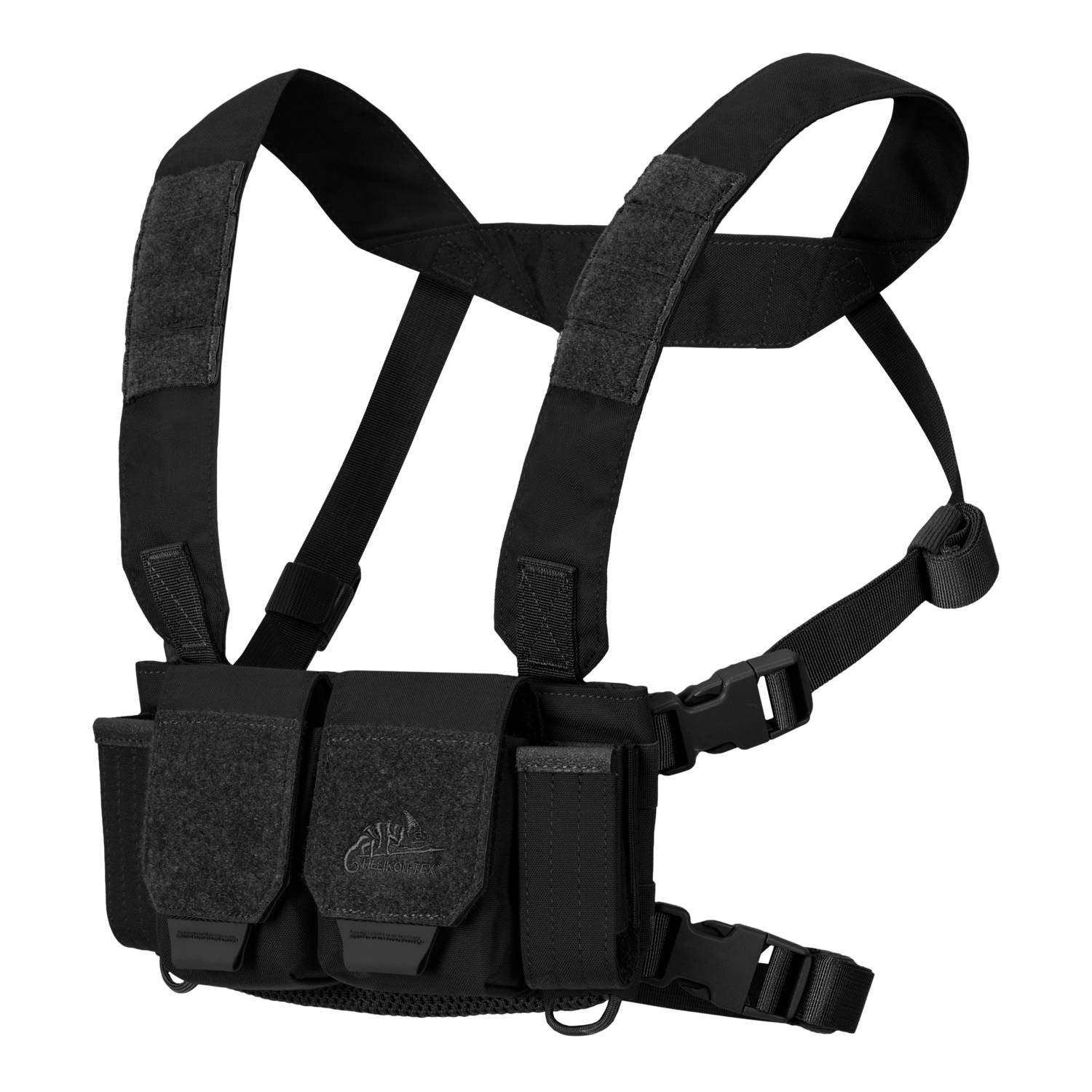 Chest Rig COMPETITION negro con correas y bolsillos modulares, vista frontal