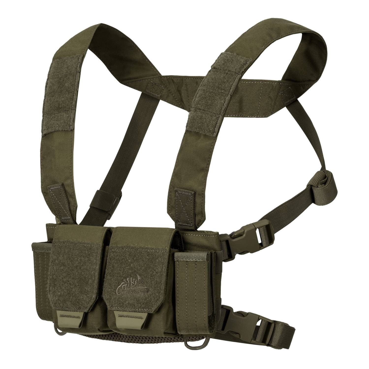 Chest Rig COMPETITION negro con correas y bolsillos modulares, vista frontal