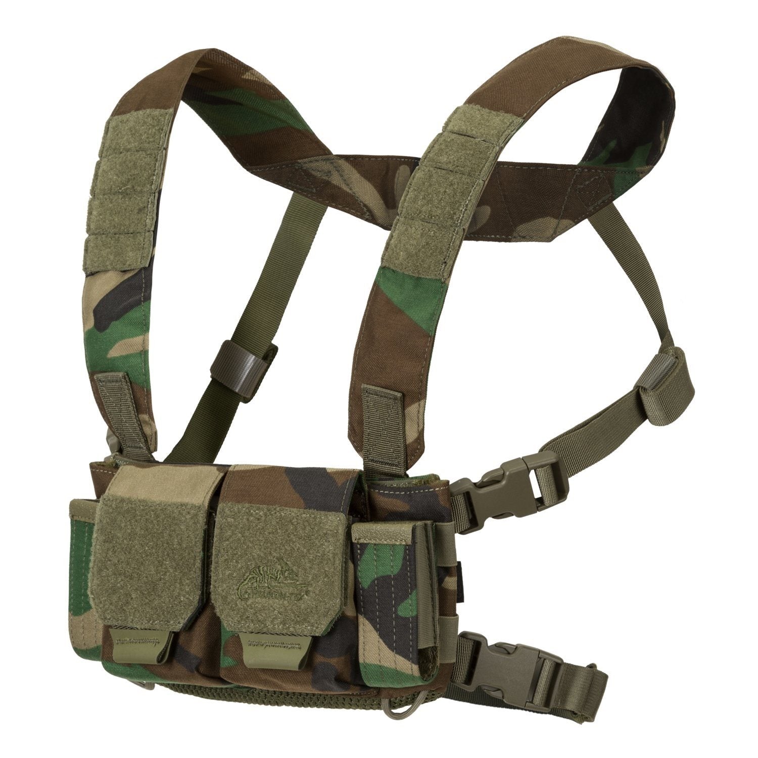 Chest Rig COMPETITION negro con correas y bolsillos modulares, vista frontal