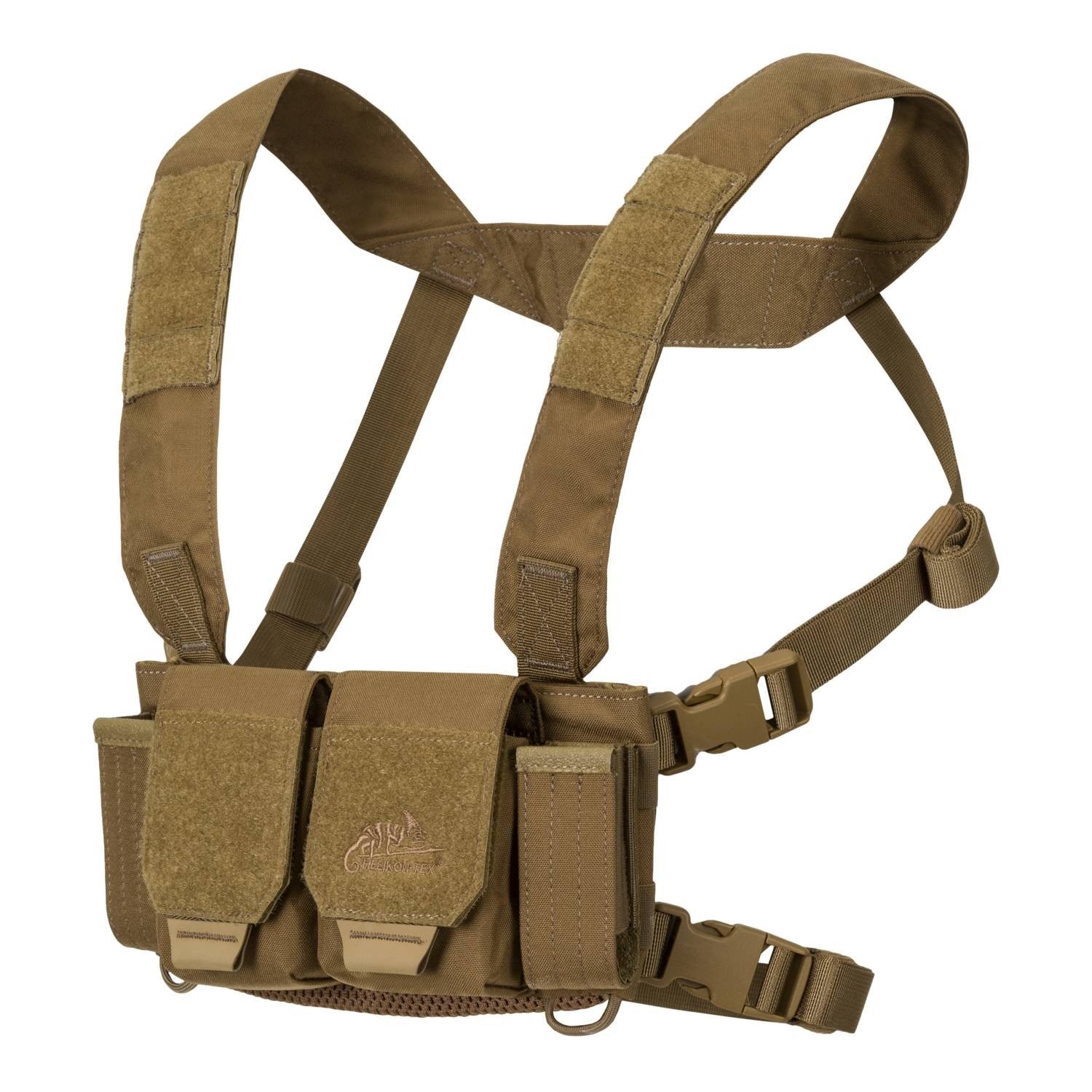 Chest Rig COMPETITION negro con correas y bolsillos modulares, vista frontal