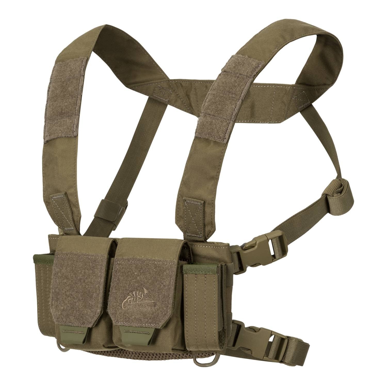 Chest Rig COMPETITION negro con correas y bolsillos modulares, vista frontal