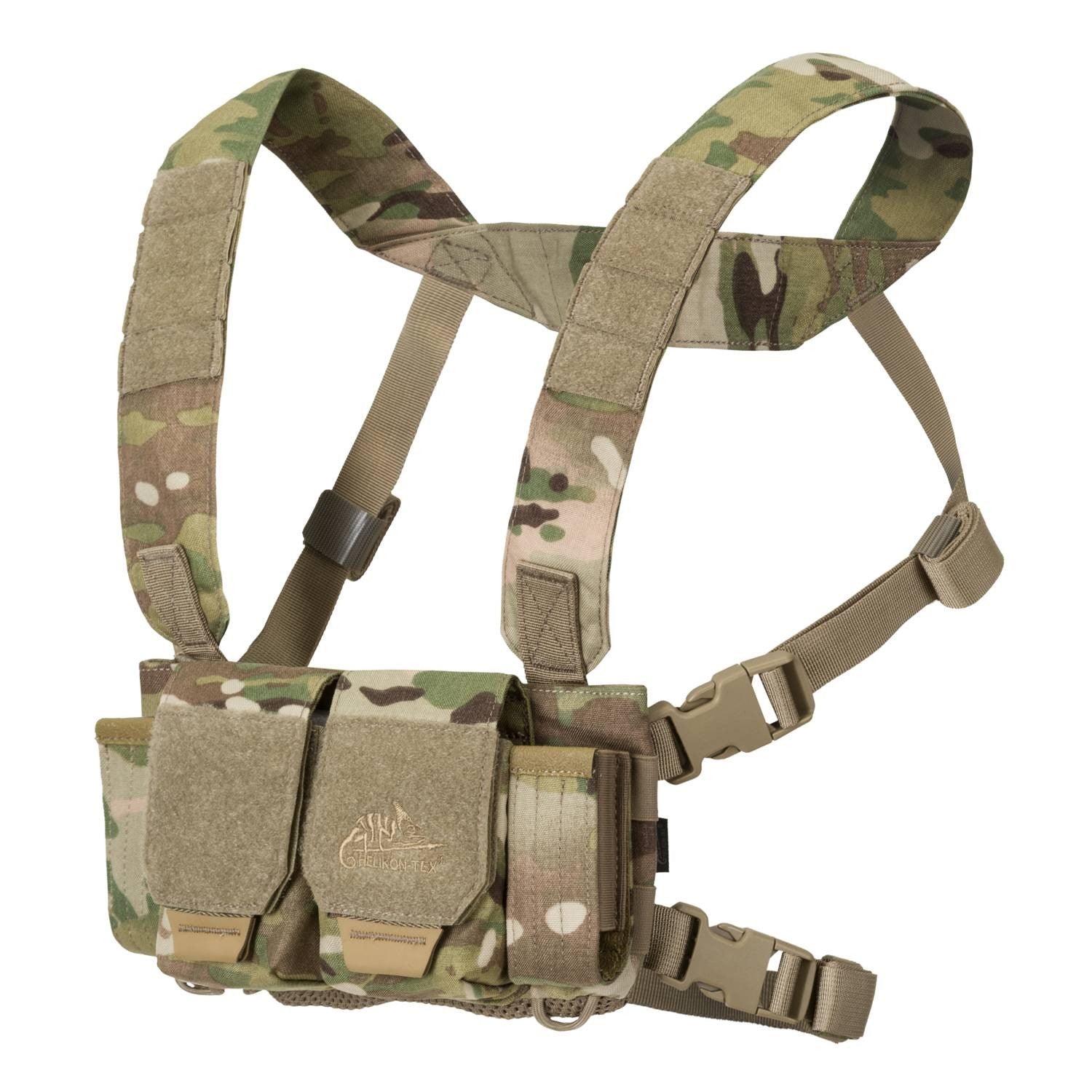 Chest Rig COMPETITION negro con correas y bolsillos modulares, vista frontal