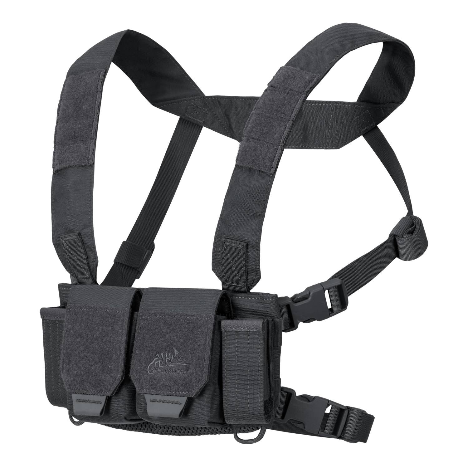 Chest Rig COMPETITION negro con correas y bolsillos modulares, vista frontal
