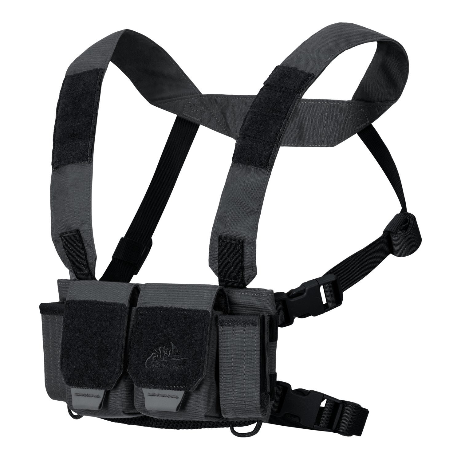 Chest Rig COMPETITION negro con correas y bolsillos modulares, vista frontal