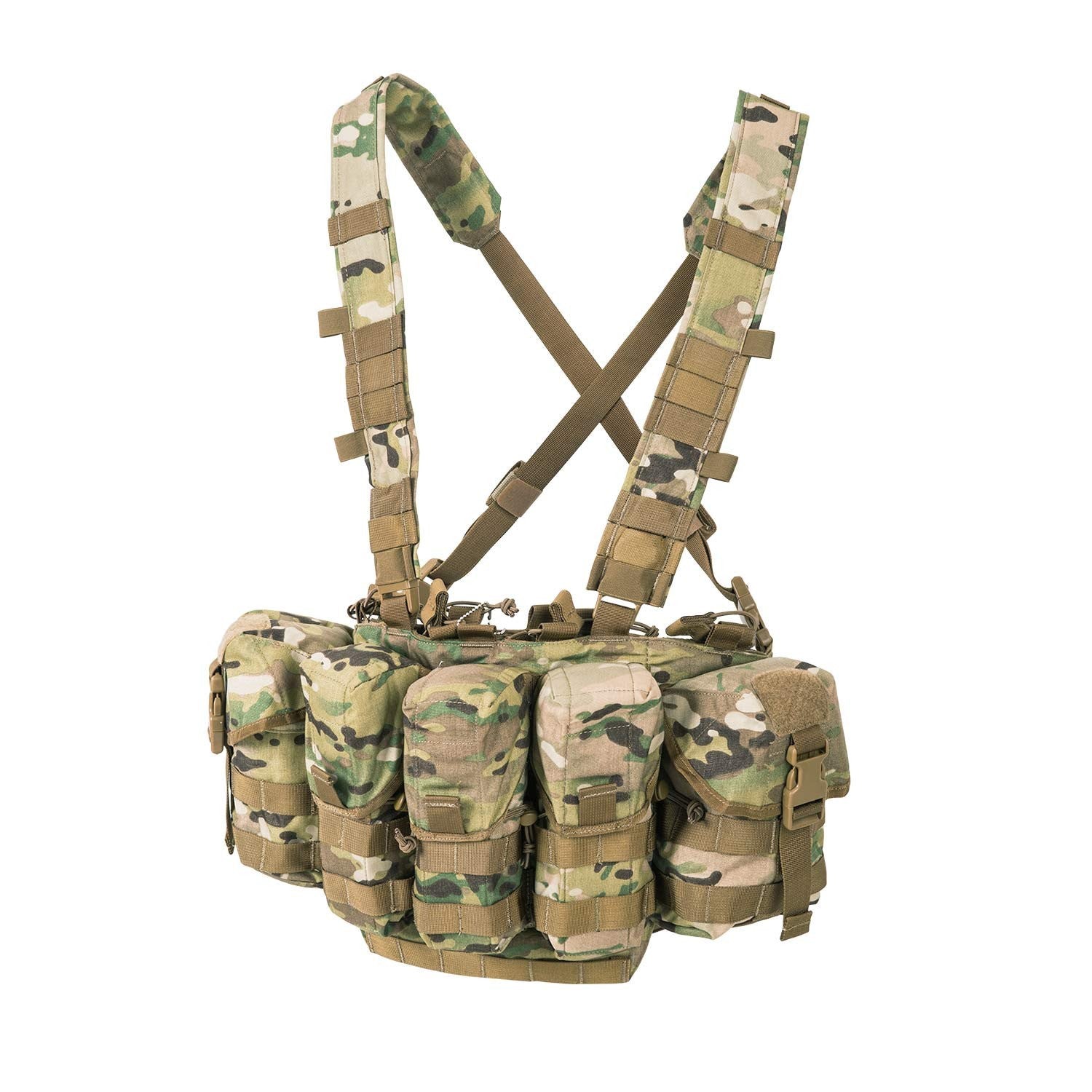 Chest Rig GUARDIAN Cordura Verde, pechera táctica con varias bolsas portacargadores y fundas universales