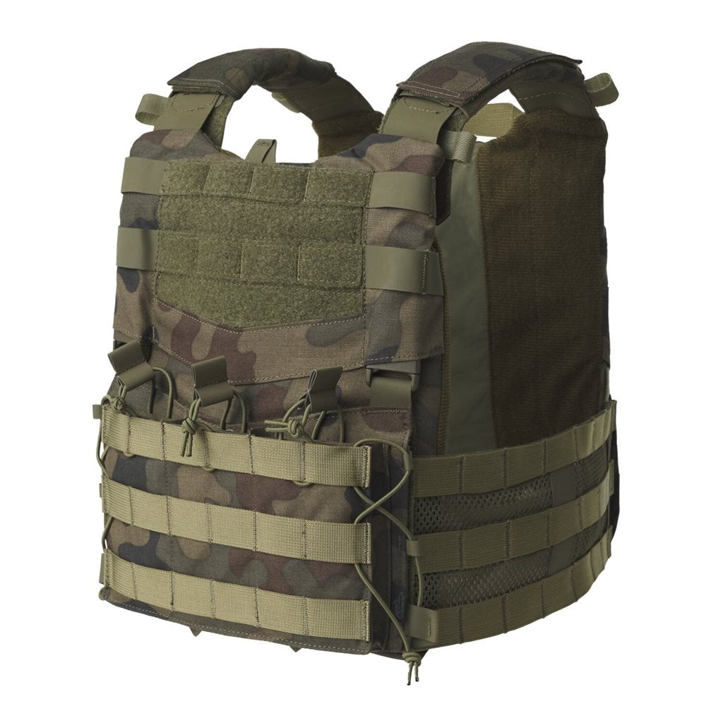 Chaleco Portaplacas GUARDIAN MIITARY SET WOODAND en Cordura, vista frontal con plataforma y triple funda para cargadores