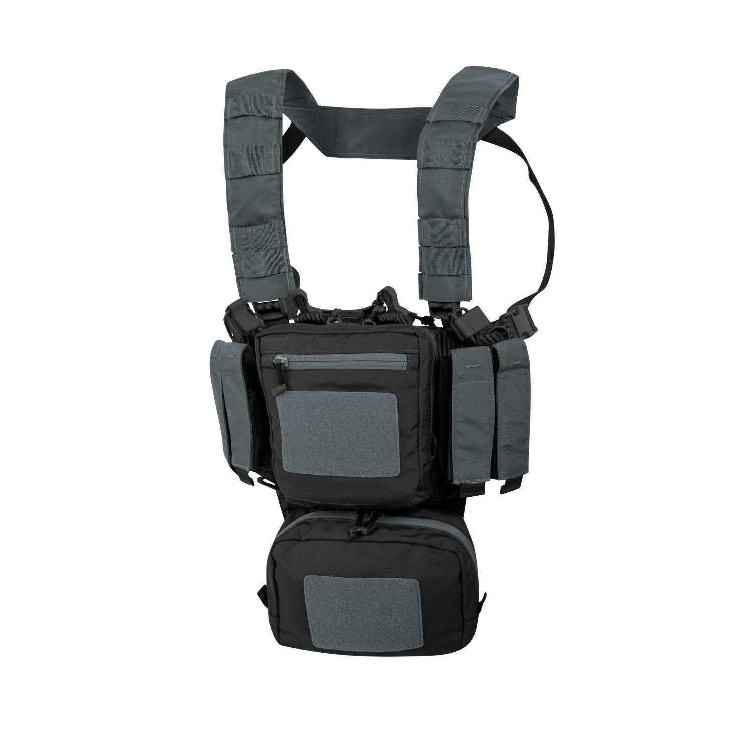 Chaleco táctico MINI RIG gris/negro con múltiples bolsillos, PALS/MOLLE y paneles velcro