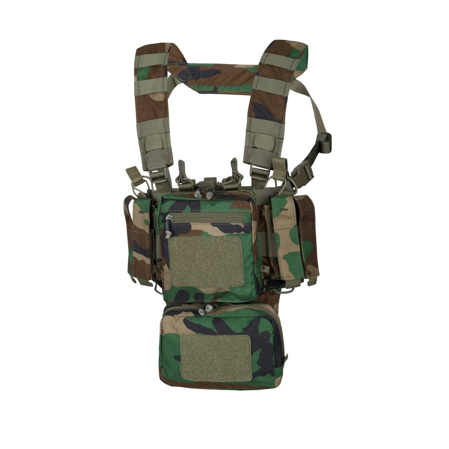 Chaleco táctico MINI RIG® en vista frontal con fundas, bolsillos y sistema PALS/MOLLE