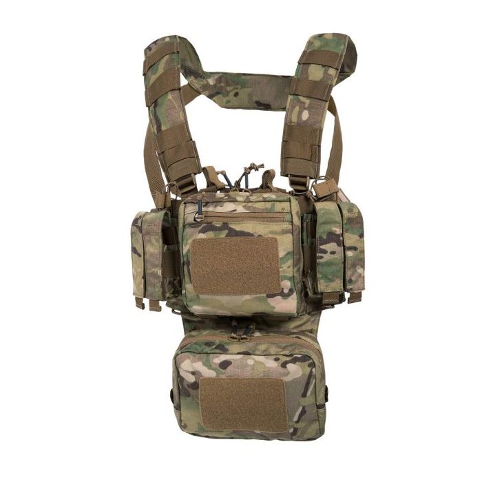 Chaleco táctico MINI RIG® en vista frontal con fundas, bolsillos y sistema PALS/MOLLE