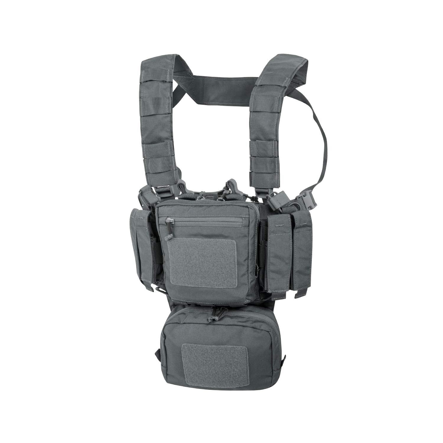 Chaleco táctico MINI RIG® en vista frontal con fundas, bolsillos y sistema PALS/MOLLE