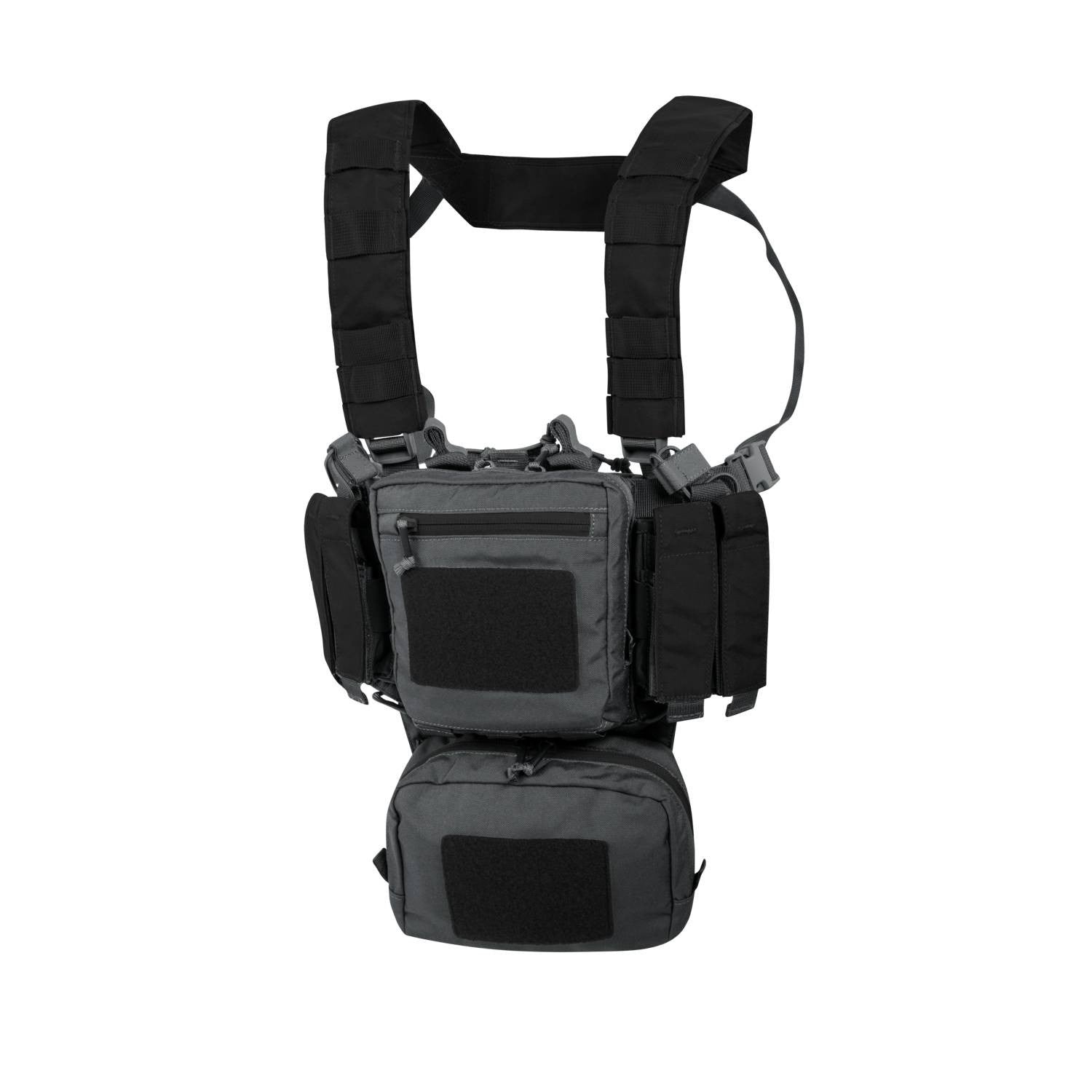 Imagen del Chaleco Táctico MINI RIG gris/negro mostrando diseño minimalista y bolsillos PALS/MOLLE