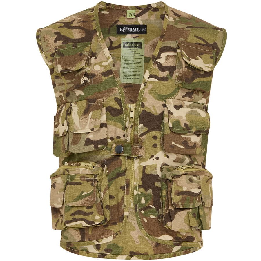 Chaleco táctico infantil camuflaje BTP con 11 bolsillos, tejido rip-stop