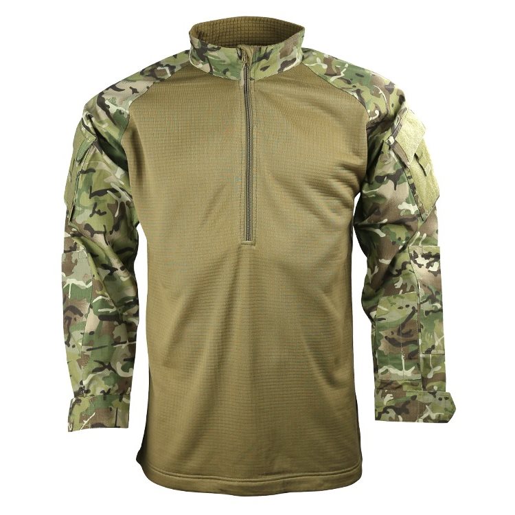 Camisa táctica UBACS FLEECE en rip-stop con mangas raglán, bolsillos en hombros y refuerzos en codos y hombros