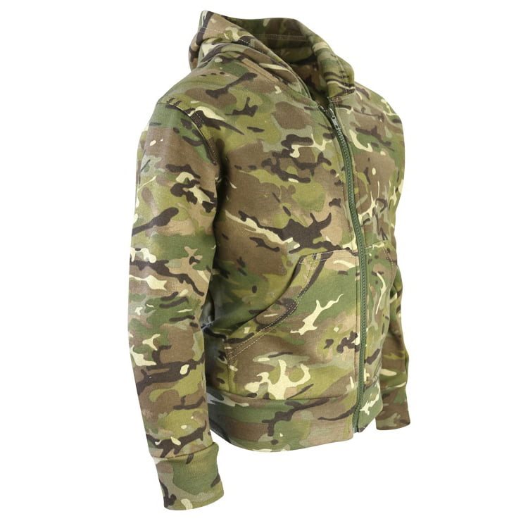 Sudadera infantil camuflaje con capucha y cremallera, dos bolsillos