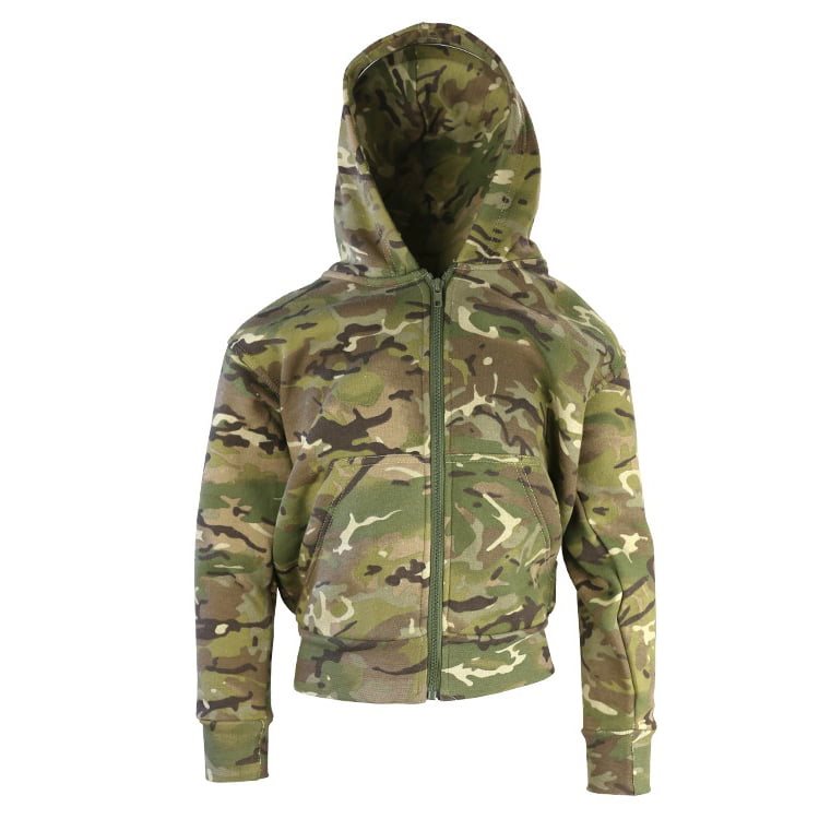 Sudadera infantil camuflaje con capucha y cremallera, dos bolsillos
