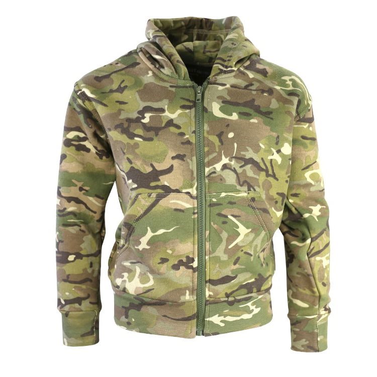 Sudadera infantil camuflaje con capucha y cremallera, dos bolsillos