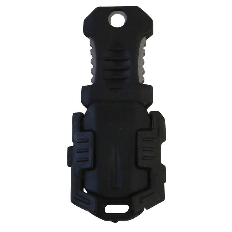Navaja táctica MOLLE mini negra con hoja lisa y dentada