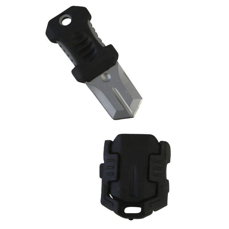 Navaja táctica MOLLE mini negra con hoja lisa y dentada