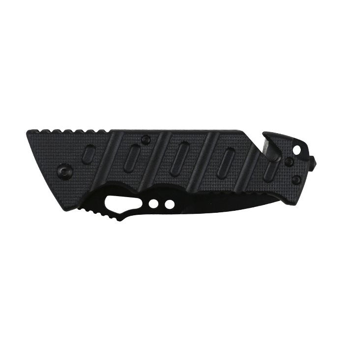 Navaja plegable TROOPER con hoja negra de acero inoxidable y rompecristales